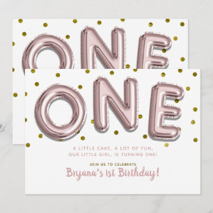 Rose Gold Ballons Konfetti ONE 1. Geburtstagsfeier Einladung