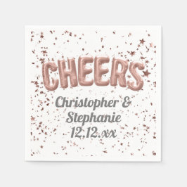 Rose Gold Balloon Confetti Cheers Custom Wedding Serviette