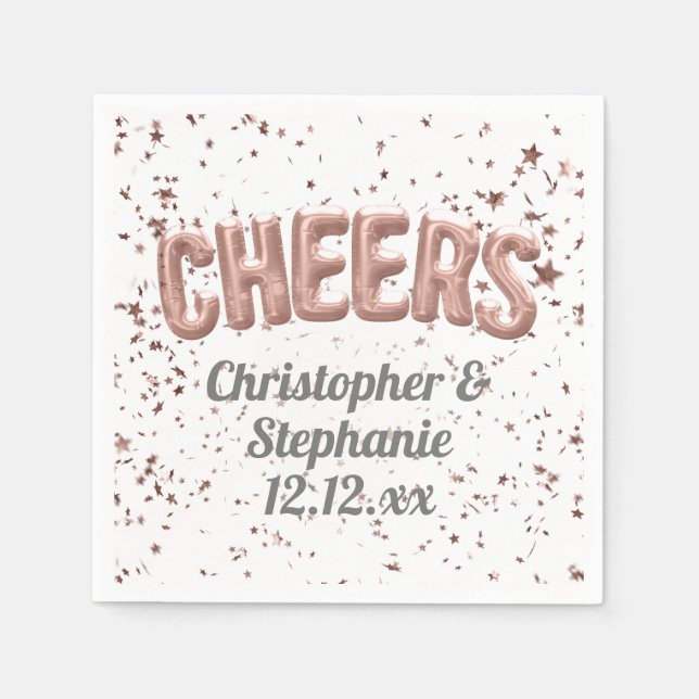 Rose Gold Balloon Confetti Cheers Custom Wedding Serviette (Vorderseite)