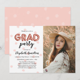 Rose Gold Balloon Letters & Confetti Grad Party Einladung
