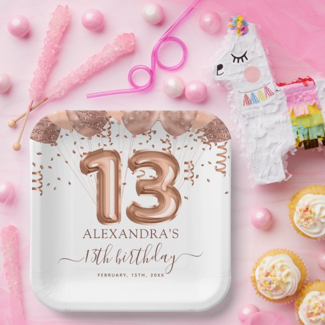 Rose Gold Balloons 13. Geburtstagsparty Pappteller (Party)