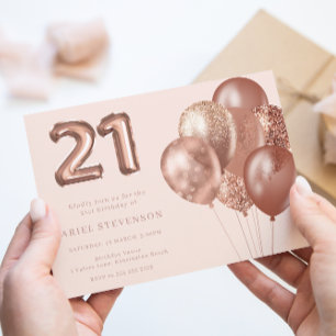 Rose Gold Balloons 21. Geburtstag Party Einladung