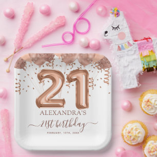 Rose Gold Balloons 21. Geburtstag Party Pappteller