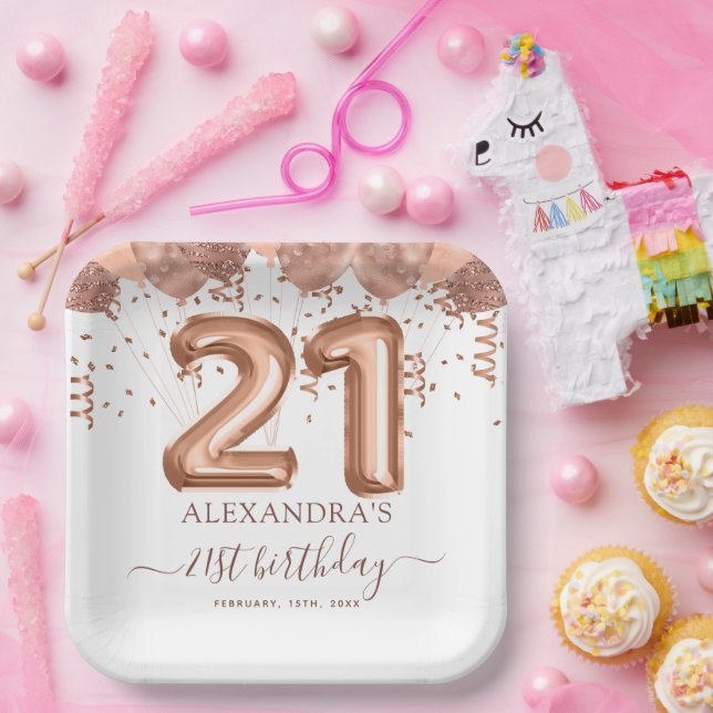 Rose Gold Balloons 21. Geburtstag Party Pappteller (Party)