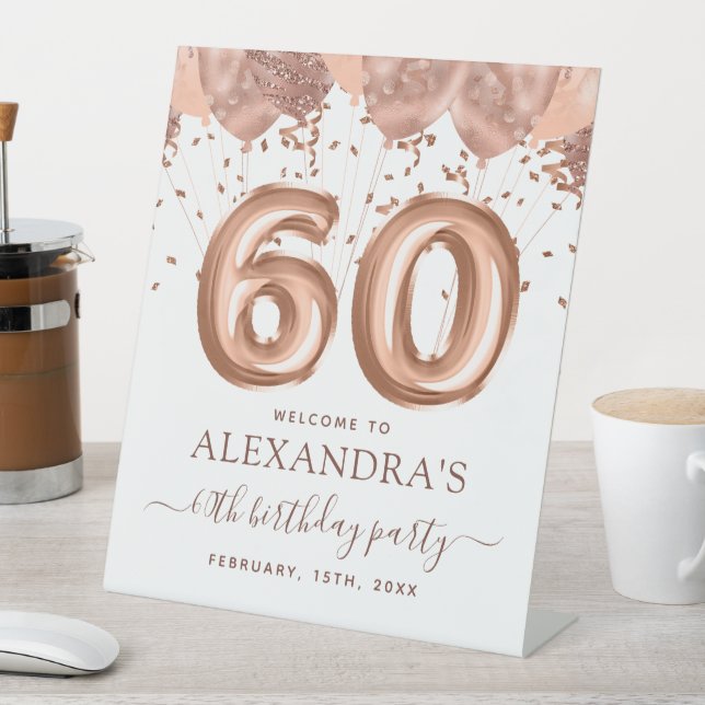 Rose Gold Balloons 60. Geburtstagsparty Sockelschild (In Situ)