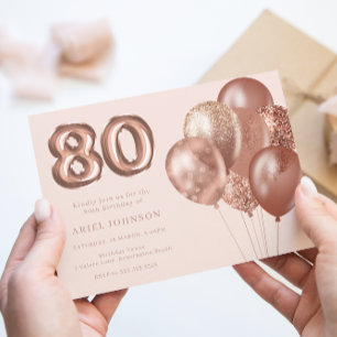 Rose Gold Balloons 80. Geburtstagsparty Einladung
