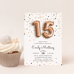 Rose Gold Balloons   Einladung von Quinceanera