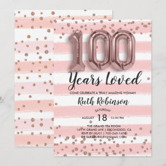Rose Gold Balloons | Einladung zum 100. Geburtstag