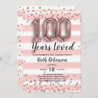 Rose Gold Balloons | Einladung zum 100. Geburtstag