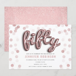 Rose Gold Balloons Glitzer 50. Geburtstag Einladung