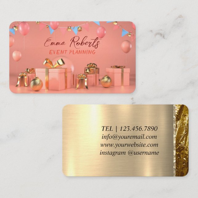 Rose Gold Balloons Moderne Visitenkarte (Vorne/Hinten)