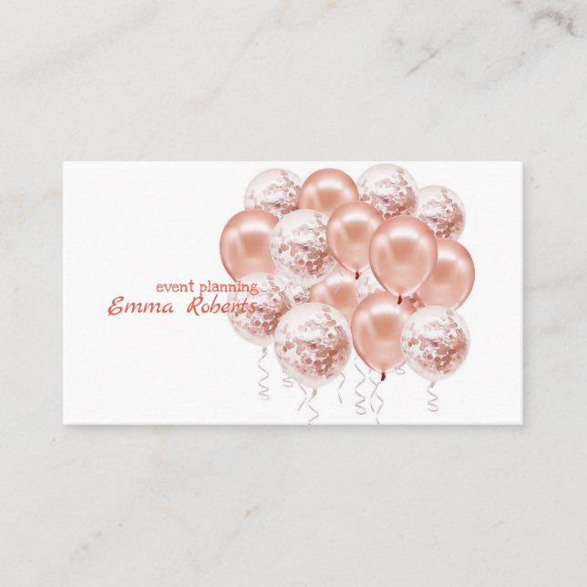 Rose Gold Balloons Moderne Visitenkarte (Vorderseite)