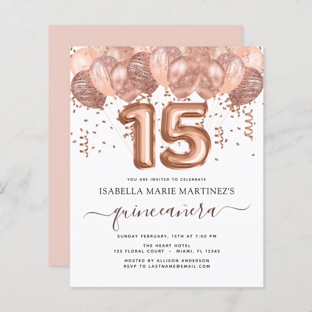 Rose Gold Balloons Quinceañera Feier (Vorne/Hinten)