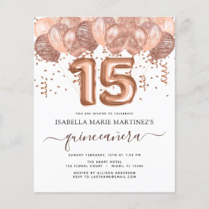 Rose Gold Balloons Quinceañera Feier Flyer