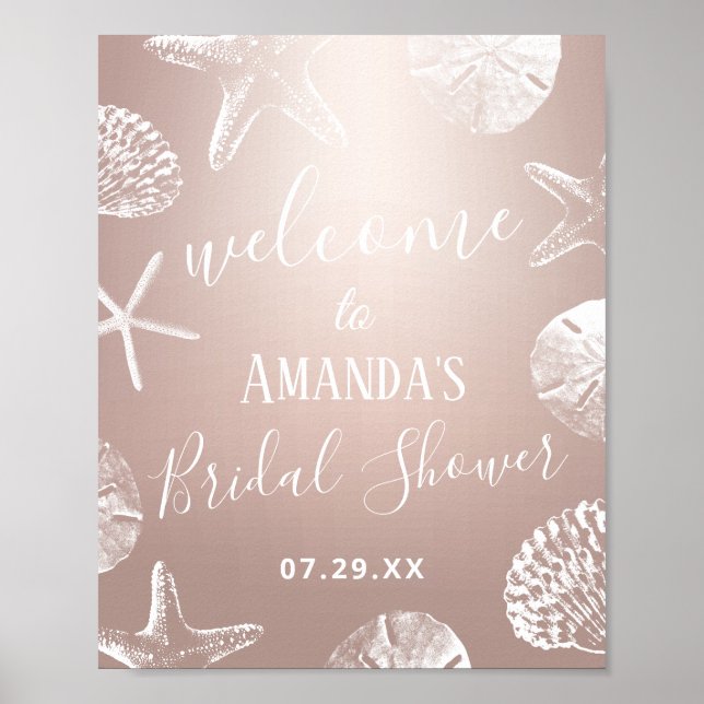 Rose Gold Beach Wedding Brautparty Willkommen Poster (Vorne)