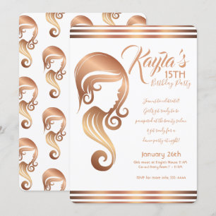 Rose Gold Beauty Girl Haar & Makeup Salon Party Einladung