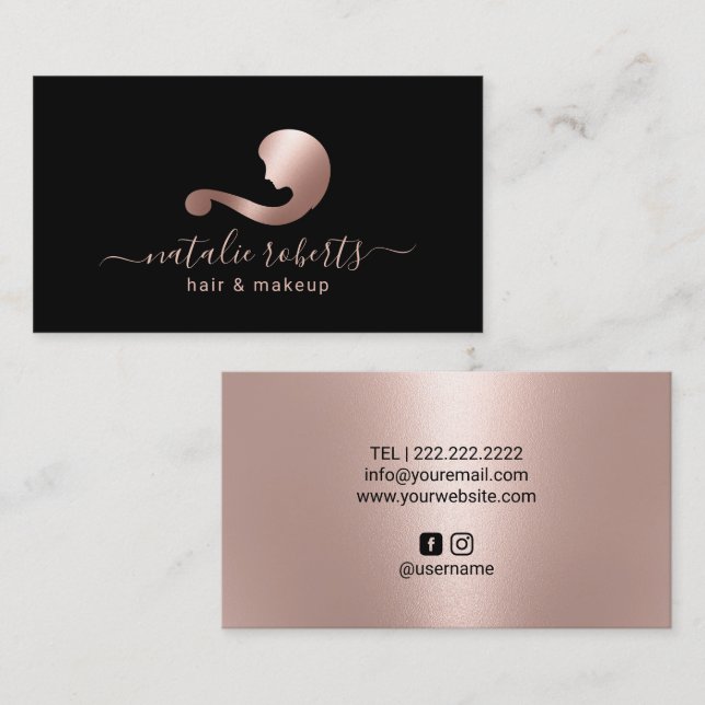 Rose Gold Beauty Logo Hair & Makeup Artist Salon Visitenkarte (Vorne/Hinten)