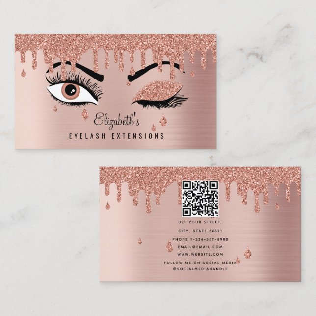 Rose Gold Beauty Makeup Artist Eyelashes QR Code Visitenkarte (Vorne/Hinten)