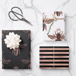 Rose Gold Bee Muster Geschenkpapier Set