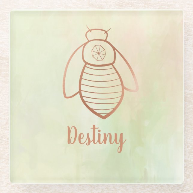 Rose Gold Bee Symbol Glasuntersetzer (Vorderseite)