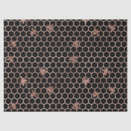 Rose Gold Bees and Honeycomb on Black Decoupage Seidenpapier
