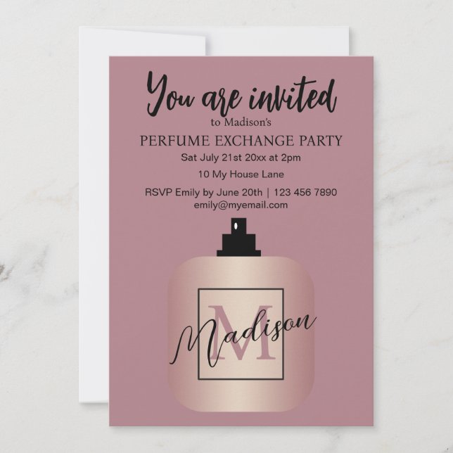 Rose Gold Benutzerdefinierte Parfüm-Tauschparty Einladung (Vorderseite)