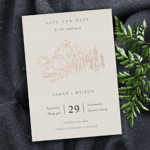 Rose Gold Bergkiefer Skizze Save The Date Folieneinladung