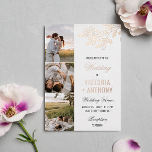 Rose Gold Berry Zweig 3 Fotos Hochzeit Folieneinladung