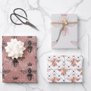 Rose Gold Biene Muster Geschenkpapier Set