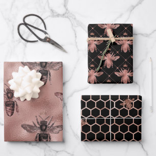 Rose Gold Bienenmuster Geschenkpapier Set