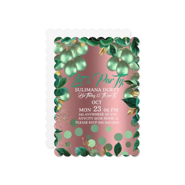 Rose Gold Birthday Invitation Template: Let's Part Einladung (Vorderseite/Rückseite Beispiel)