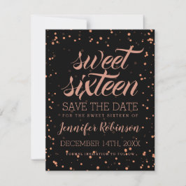 Rose Gold Blac Sweet 16 Rett Datum Sparkle Confett Save The Date