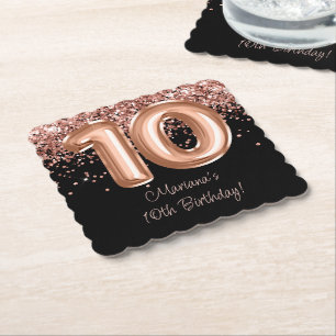 Rose Gold Black 10. Geburtstagsparty Untersetzer