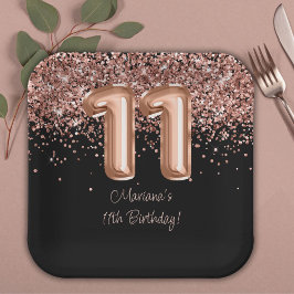 Rose Gold Black 11. Geburtstagsparty Pappteller