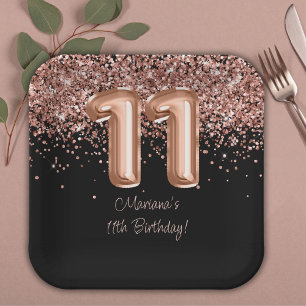 Rose Gold Black 11. Geburtstagsparty Pappteller