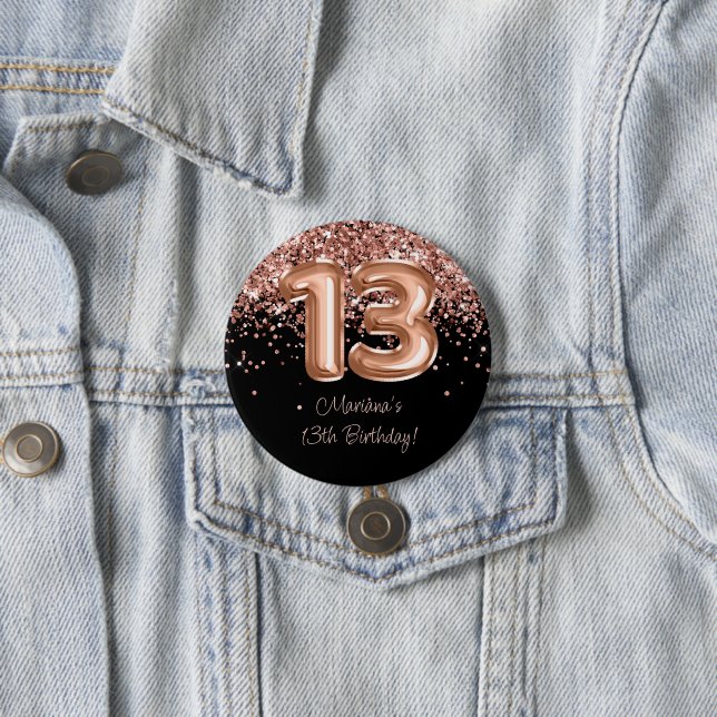 Rose Gold Black 13. Geburtstagsparty Button (Beispiel)
