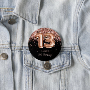 Rose Gold Black 13. Geburtstagsparty Button