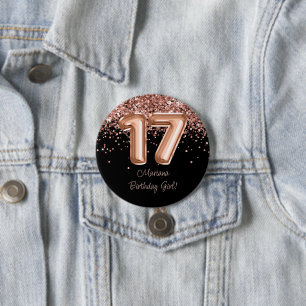 Rose Gold Black 17. Geburtstagsparty Button