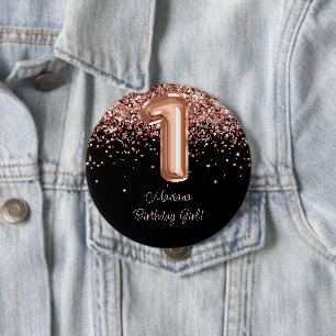 Rose Gold Black 1. Geburtstag Party Button