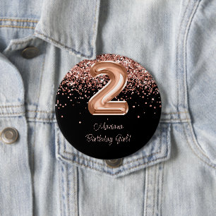 Rose Gold Black 2. Geburtstag Party Button