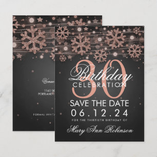 Rose Gold Black 30. Geburtstag Rett Wintertag Einladung