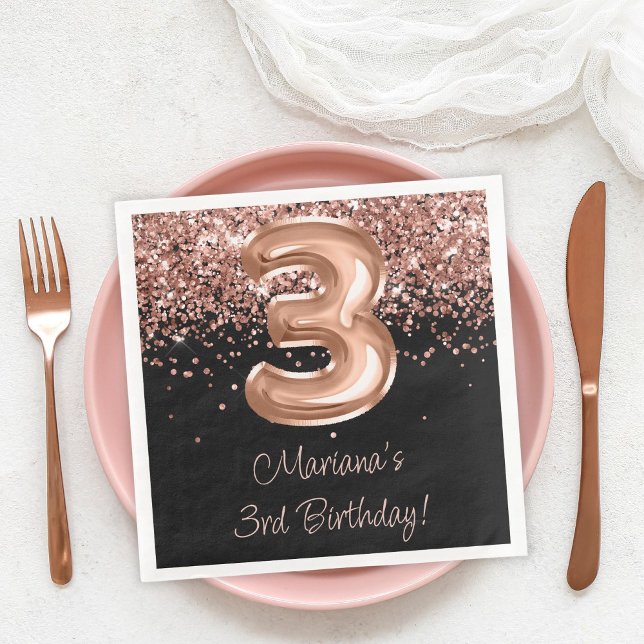 Rose Gold Black 3. Geburtstag Party Serviette (Von Creator hochgeladen)