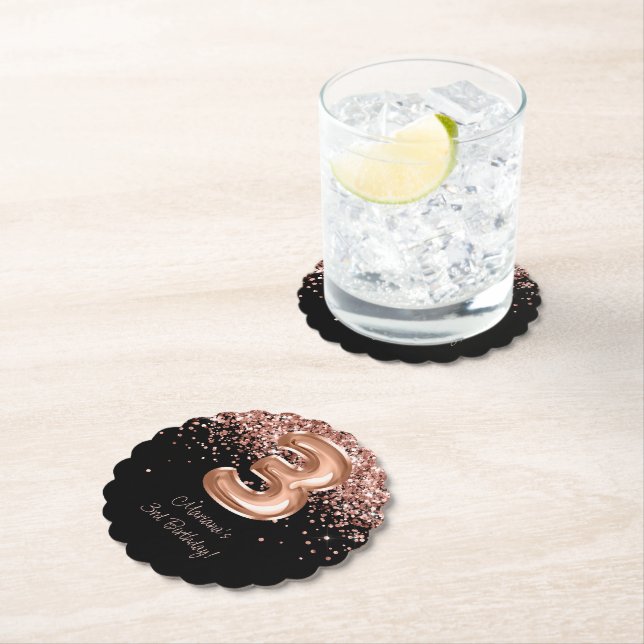 Rose Gold Black 3. Geburtstag Party Untersetzer (Vor Ort)