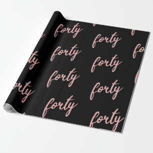 Rose Gold Black 40 Geburtstagsparty Glitzer "40" Geschenkpapier