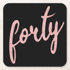 Rose Gold Black 40 Geburtstagsparty Glitzer "40" Rechteckiger Pappuntersetzer
