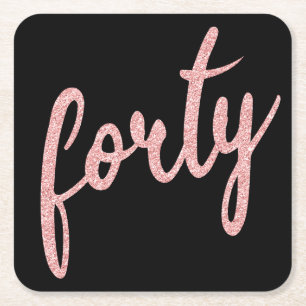 Rose Gold Black 40 Geburtstagsparty Glitzer "40" Rechteckiger Pappuntersetzer