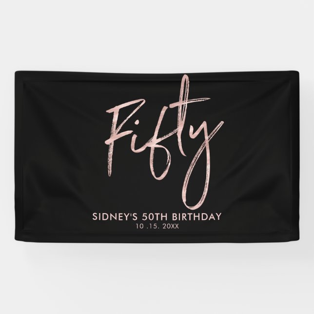 Rose Gold & Black 50. Geburtstagsparty Banner (Horizontal)