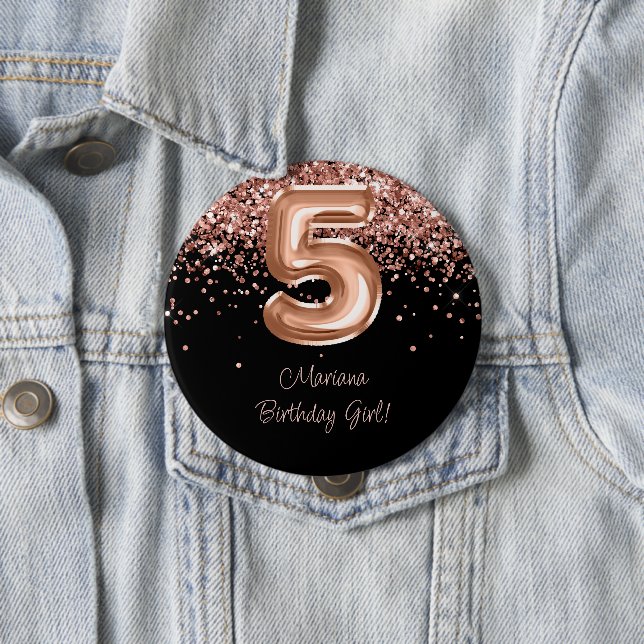 Rose Gold Black 5. Geburtstagsparty Button (Beispiel)