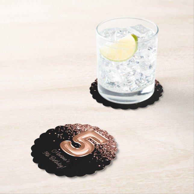 Rose Gold Black 5. Geburtstagsparty Untersetzer (Vor Ort)