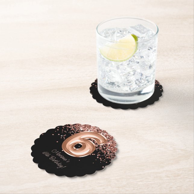 Rose Gold Black 6. Geburtstagsparty Untersetzer (Vor Ort)